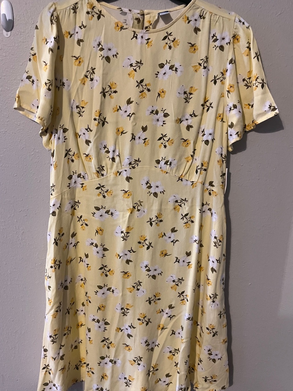 NWT Old Navy Yellow Floral Fit Flare Knee Length Dress size L